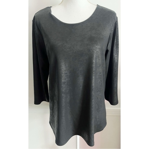 Joseph Ribkoff • Shiny Matte Combo Black Blouse - Picture 1 of 6